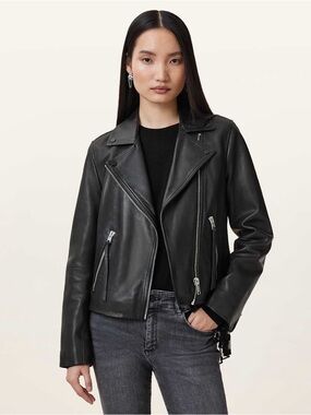 All Saints Black Leather Dalby Moto Jacket